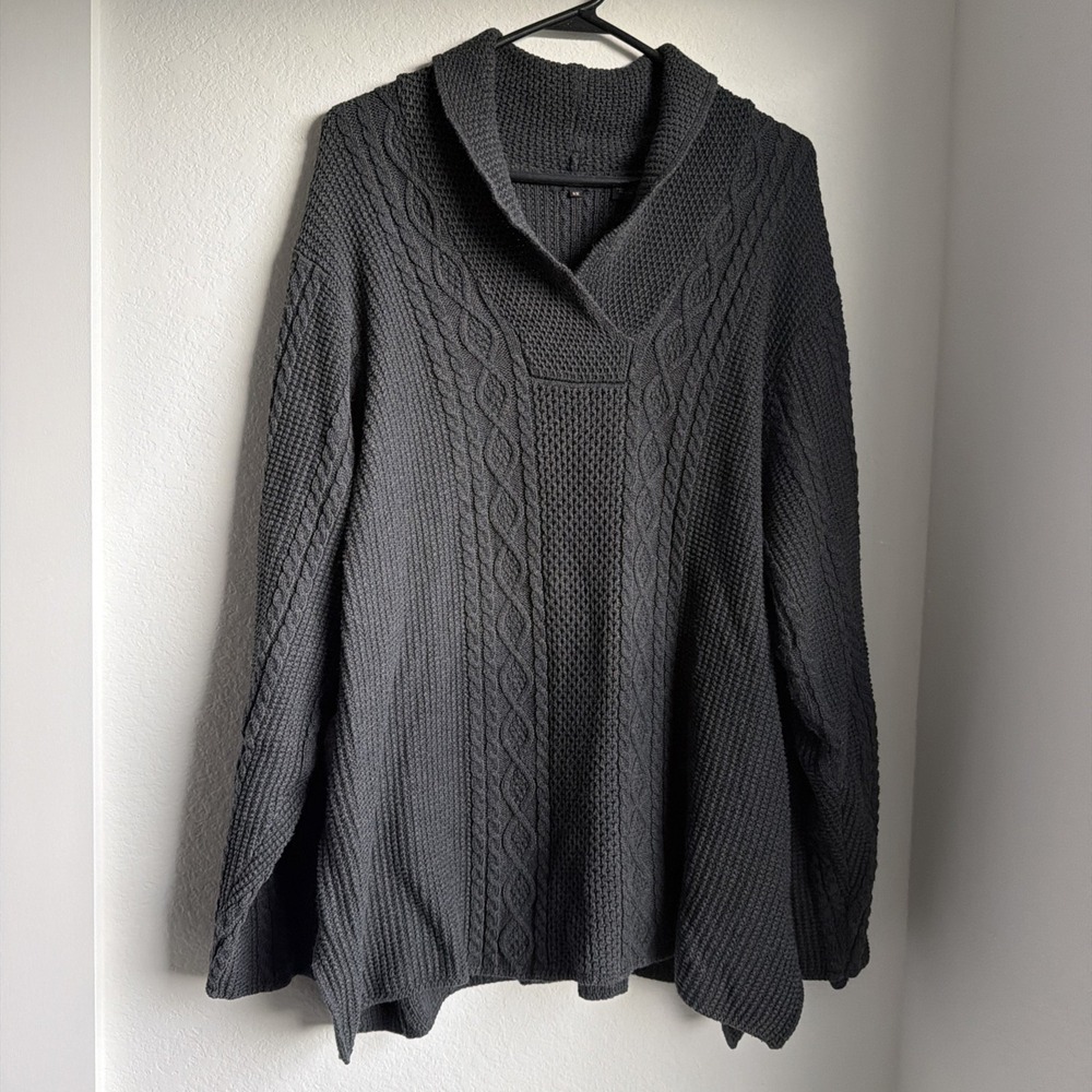 Jeanne Pierre Black 100% Cotton Cable Knit Button Front Long Sleeve Sweater 3X